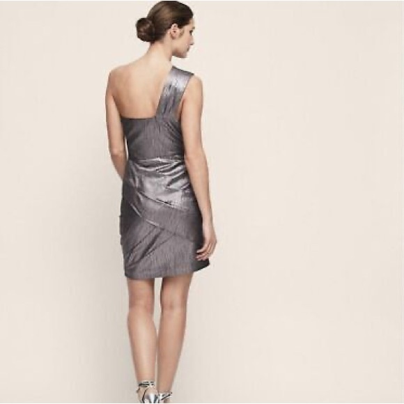 NWT Reiss Silver Gunmetal One Shoulder Mini Dress - Picture 2 of 8